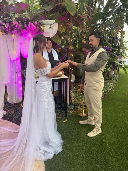 Western-themed wedding ceremony with the couple at the altar